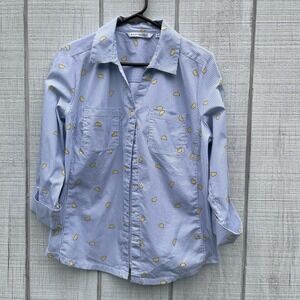 Emily Daniel's‎ Blue White Striped Lemon Print Buttondown Shirt Large L